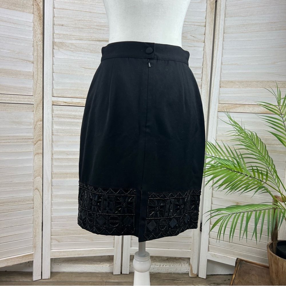 Vintage ERAZ Embellished Beaded Black Wool Skirt 10 - Picture 5 of 9